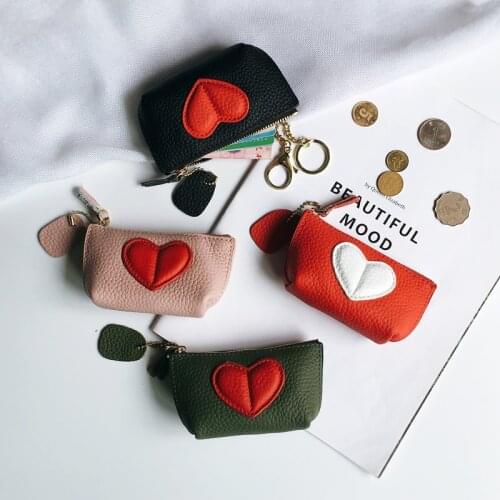 2020 SS New genuine cow leather heart coin purse key holder ladies cute heart patch small pouch key holder coin wallet