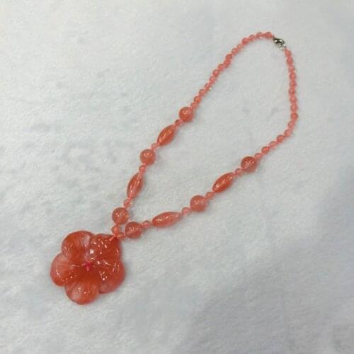 3pcs Fashion Bohemian Tribal Natural Stone Cheery Quartz Jewelry Agates Bead Halsband Carve Flower of Life Pendant Necklace Free