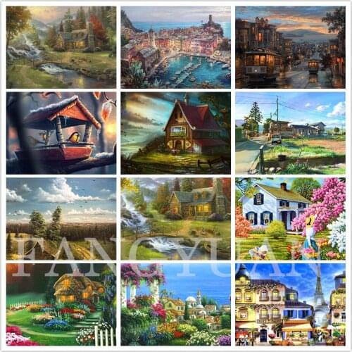 5D Diy Diamond Painting Rural Landscape Diamond Embroidery Scenery Lake Cross Stitch Full Square Round Drill Crafts Home Decor