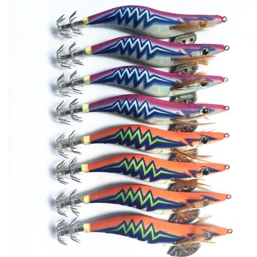 8Pcs 13CM 21G Luminous Squid Jig Fishing Wood Shrimp Lure Octupus Cuttlefish Bait Jigging Lure Fishinig Tackle