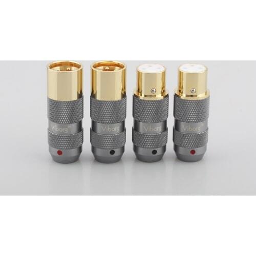 High Quality 4Pieces Hifi Audio Cable Balance 3Pins Viborg 99.998% pure copper 24K Gold plated XLR Connector Plug
