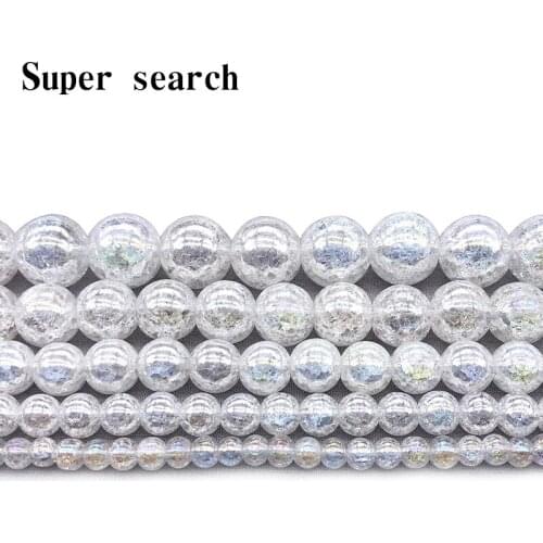 White Popcorn crystal beads Natural stone Round Crack Loose bead 4/6/8/10/12MM Jewelry bracelet Making DIY Color plating woman