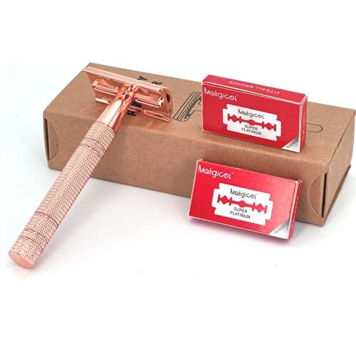 Double Edge Safety Razor For Men with 15 Pcs Blades, Premium Wet Shaving Metal Manual Shaver Fits Standard Double Edge Blade