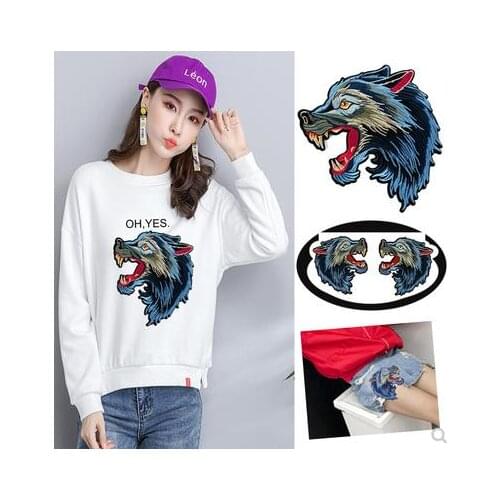 Large Embroidered Wolf Head Pattern Cloth Stickers Decorative Down Denim Jacket Hole Stickers Accessories Can Be Ironed