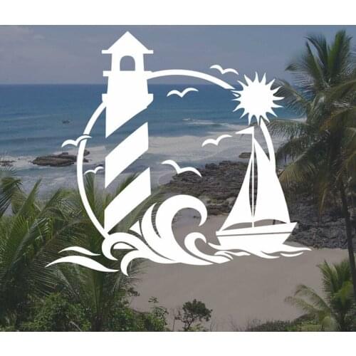 Black/Sliver Beach Lighthouse Sailboat Sunset Funny Car Sticker Removable Waterproof Window Body Bumper CL840