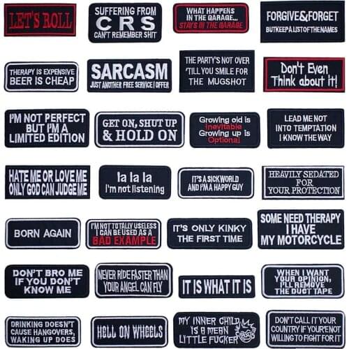 Black Words Embroidered Iron on Patches for Clothing DIY Stripes Clothes Patchwork Sticker Custom Applique