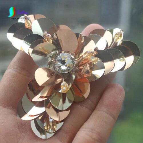 Diameter 8cm Black,Gold,Silvery,Blue Decoration Material Patch Triangle Sequins Beading Diamond Flower 12PCS S0217L