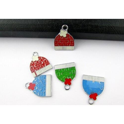 ECM38 Mix Color 20Pcs Alloy Metal Enamel Christmas Hat Charms Pendants 22x18.5mm