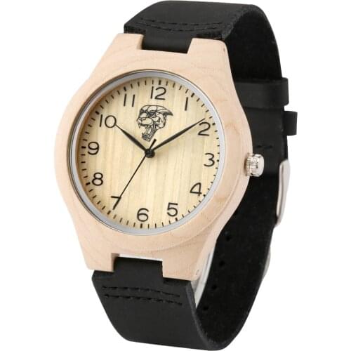 Elegant Men Women Wooden Wristwatch Minimalist Tiger Head Digital Quartz Dial Practical Leather Band Birthday Gifts For Friend