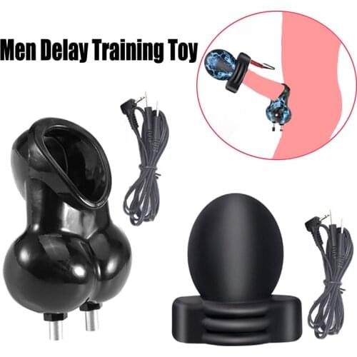 Electro Shock Glans Trainer Massage Cup Penis Stimulator Men Delay Training Masturbator Bdsm Scrotum Bondage Cock Sleeve Sex Toy