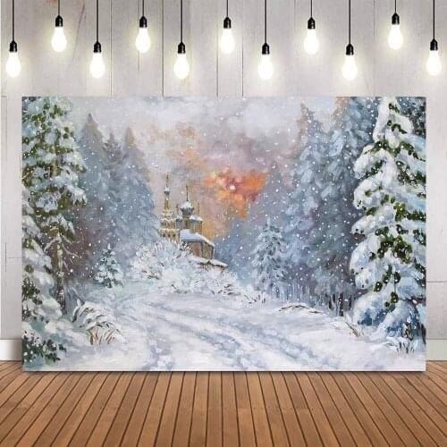 Winter snowflake Christmas photography backdrop castle oil painting photo background studio Pine Forest Kids Photobooth Video