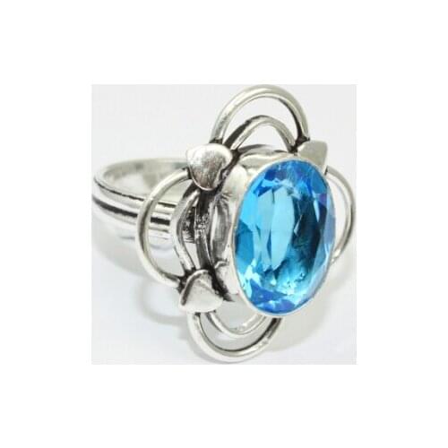 Blue Topas Ring Silver Overlay over Copper, USA Size :8.25, R1625