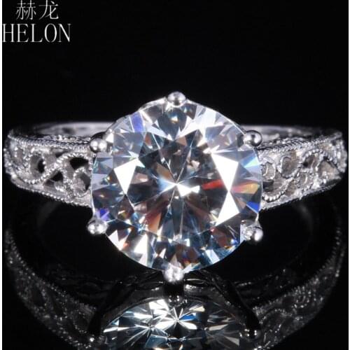 HELON Sterling Silver 925 AAA Graded Cubic Zirconia Women Ring Vintage Antique Fine Jewelry Solitaire Engagement Wedding Ring
