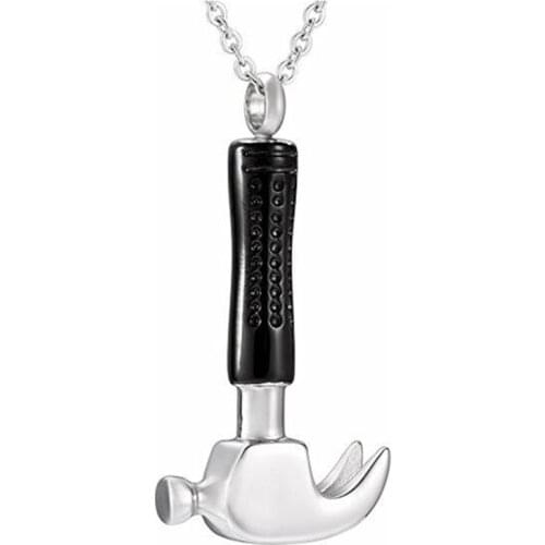 IJD8239 High Quality Black Handle Stainless Steel Hammer Cremation Pendant Locket Keepsake Necklace Ashes Urn Memorial Jewelry