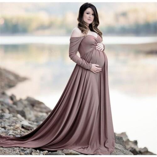 Brown Maternity Dresses Silk Satin Long Sleeve Maternity Gown for Photoshoot Boudoir Lingerie Bathrobe Nightwear Baby Shower