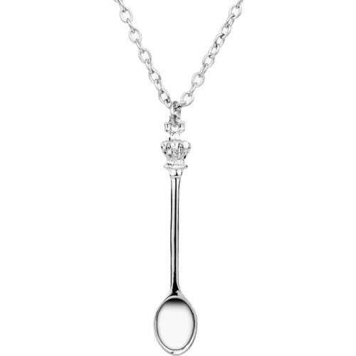 Creative Tiny Spoon Crown Necklace Men Women Jewelry Long Link Chain Pendant Necklaces