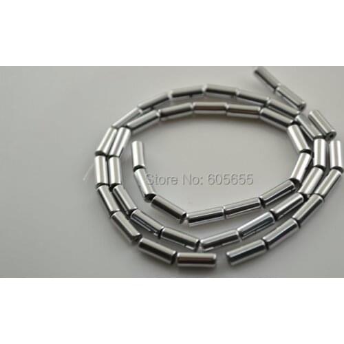 4x9mm Silver color plated Natural Hematite Round Tube Loose Beads fit Fashion Jewelry making 10 strands per lot Free Shipping
