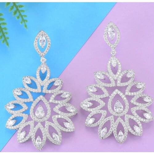LARRAURI Trendy Inlaid Drop Statement Earrings Big Earings Fashion Jewelry Dangle Earrings Cubic Zirconia pendientes mujer moda