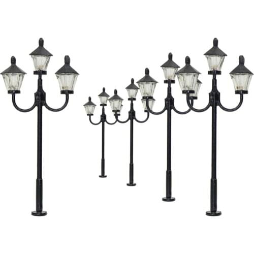 LYM27 5pcs Model Railway Train Lamp Post Street Lights Three-head N TT Scale LEDs NEW Layout Building Three-heads