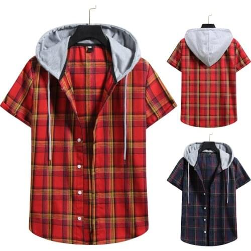 2021 Summer Men Hooded Shirts Short-sleeved Casual Shirt Men