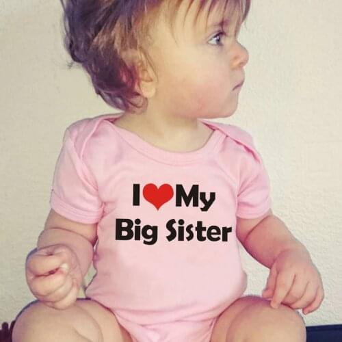 Infant Soft Wear Pink Rompers Baby Boys Girls Cotton Toddler I Love My Big Sister Letters Graphic Printed Fashion Onesies