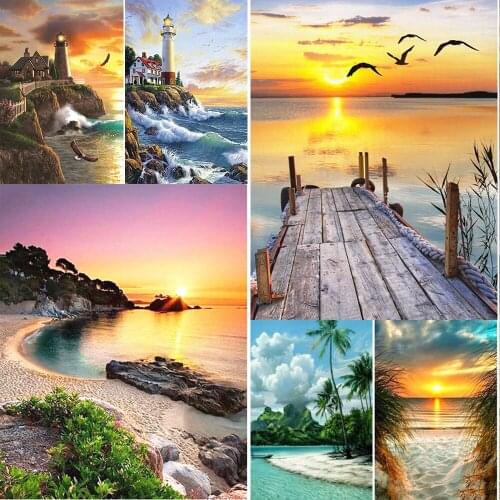 5DDIY Sunset Diamond Painting Sea View Diamond Cross Stitch Mosaic Embroidery Kit Exquisite Home Decoration Gifts