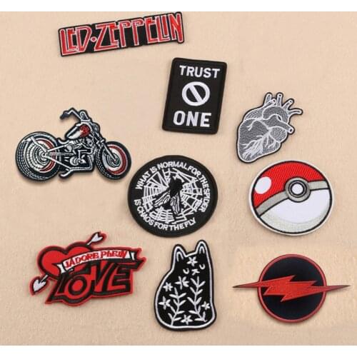 Skull Cat Embroidery Patches for Clothing Iron on Clothes Biker Motorcycle Punk Appliques Badge Stripe Sticker Iron-on Transfers