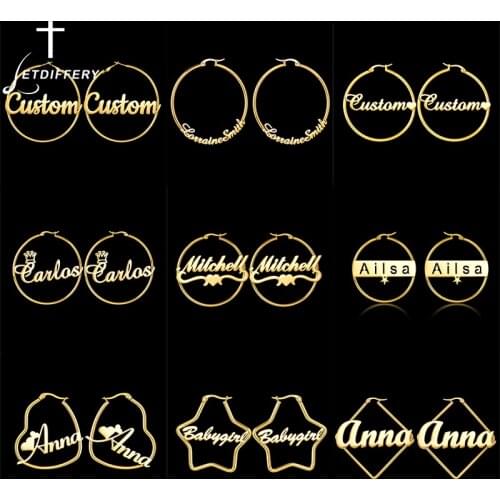 Letdiffery New Custom Dangle Earring Personalized Name Heart Drop Earrings Customized Letters Fashion Women Stainless Steel Gift