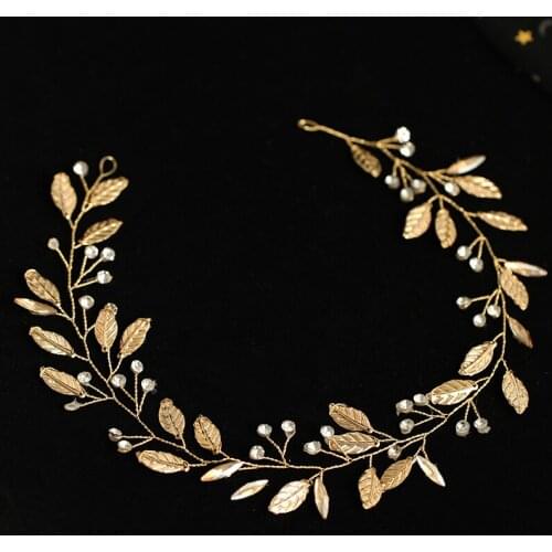 Newest Vintage Gold Color Rhinestone Headbands Wedding Hair Accessories For Bride Women Handmade Leaf Tiaras Hairband Headpiece