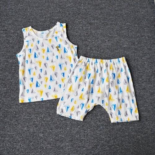 Flaky Clouds Pure Original Summer New Pattern Male Girl Children Baby Small Sailing Pure Cotton Vest Printing Twinset