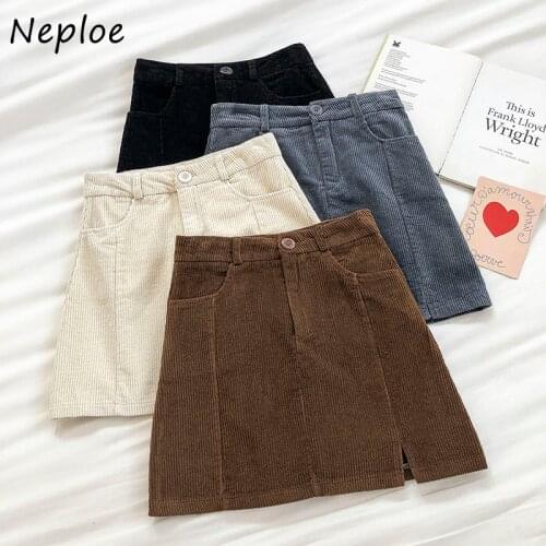 Neploe Autumn 2021 New Women Clothes Retro Fashion Corduroy Woman Skirt High Waist A-line Slim Hip Skirts Female Mujer Faldas