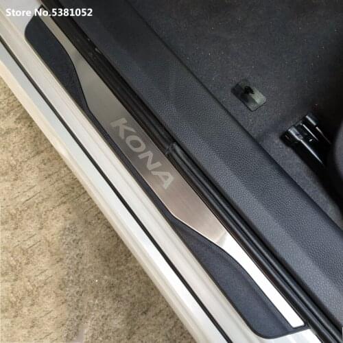 Car Door Sill Trim For Hyundai Kona 2020 2021 Accessories Stainless Steel Threshold Sticker 2017 2018 2019 Plate Protectors