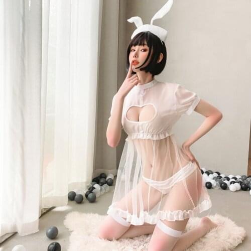 Naughty Rabbit Sexy Halloween Costume for Women Transparent Bunny Lingerie Anime Cosplay Outfit Fetish Cat Woman White Black Hot