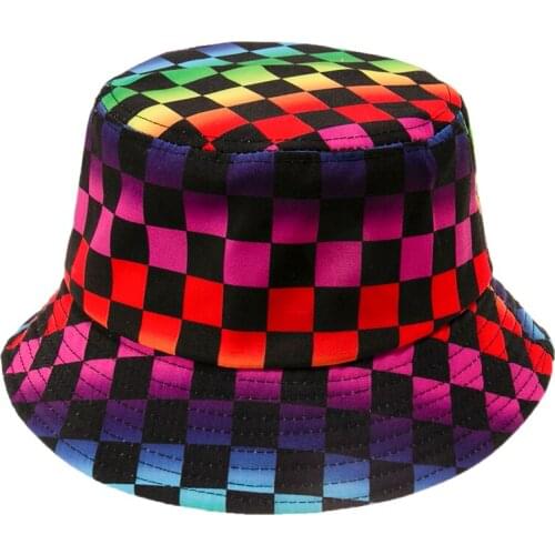 New Punk Bob Panama Casquette Gorras Caps Rainbow Multicolor Plaid Check Women Bucket Hat Men Hip Hop Gorro