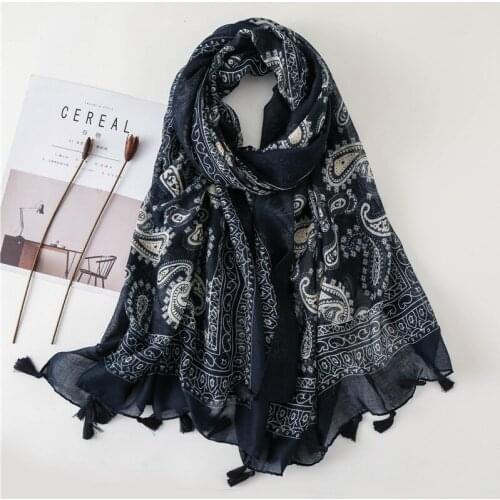 Newest Floral Printed Tassels Scarf Hijabs Muslim Women Shawls Fashion Large Size Islamic Head Wraps Muffler Turbans 1PC Retail