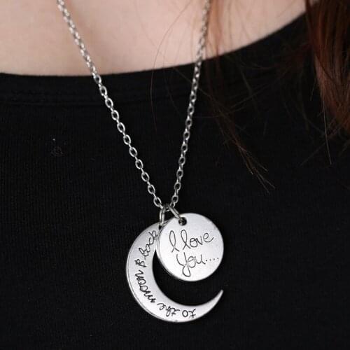 Sun and Moon Pendant with Letter I LOVE YOU Silver color gold color with Metal plated Chain sweater Necklace