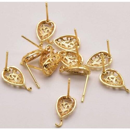 5 pair 14mm*13mm Hollow Drop Earrings 18K Brass Gold Plated Stud Earrings Handmade Jewelry Making Supplies Crafts JA0156