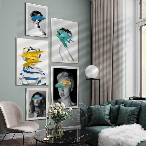 Modern Nordic Black And White Canvas Painting, Stylish Minimalist Art Print Posters, Abstract Girl Wall Pictures Home Art Decor