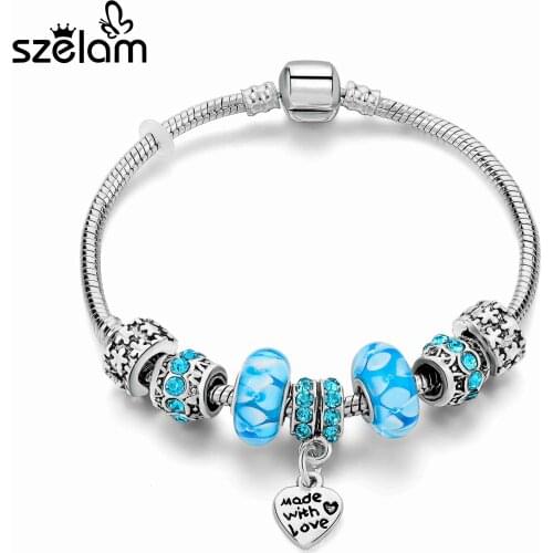 Szelam 2019 Fashion European Heart Charm Bracelets For Women Silver Bracelets & Bangles DIY Original Jewelry SBR160151