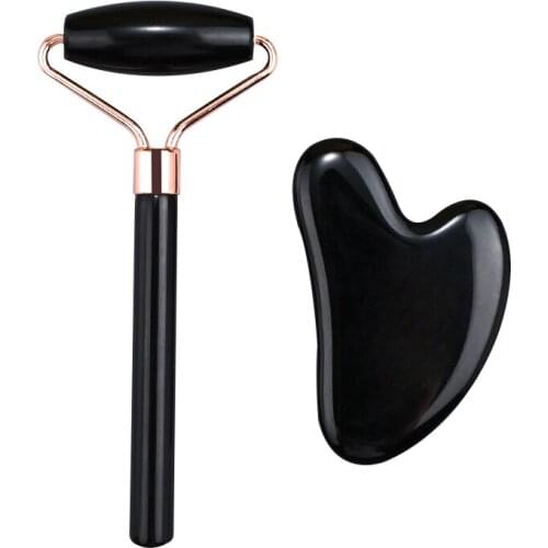 Facial Body Health Massage Tools Black Obsidian Jade Roller and Guasha Sets with Gift Box for Women Home Beauty Spa Skin Lifting