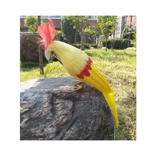 About 32cm yellow feathers parrot model stage prop,garden decoration birthday gift w0959