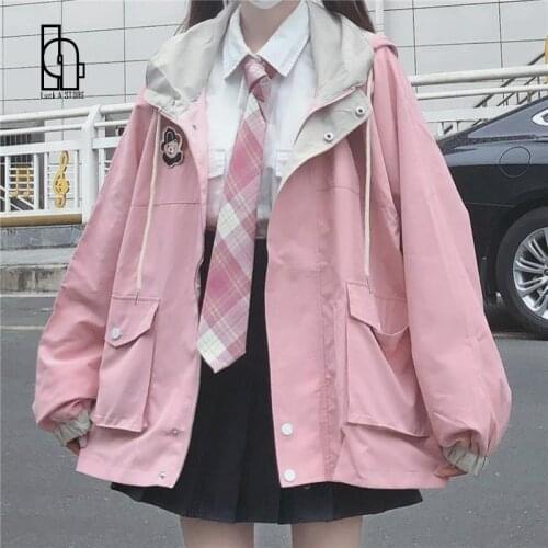 Luck A Korean Matching Winter Clothes Loose Cute Female Tops Coat Manteau Femme Japanese Kawaii Zipper Pink Woman Jacket