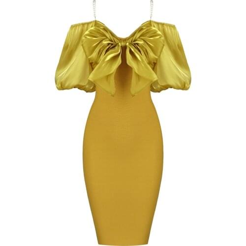 Sexy Women Dress Bandage Bow Beading Party Club Celebrity New Arrival V Neck Ladies Bodycon Dresses Elegant Clothing
