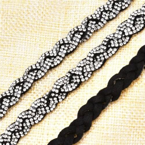 1meter rhinestone Lace Ribbon Tape black Weaving Trim Fabric DIY Embroidered collar Decoration lace Net Cord For Sewing