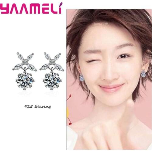 100% New Brand Women Classic Earrings For Fashion Girls 925 Sterling Silver Round Cubic Zirconia Pendant Earrings