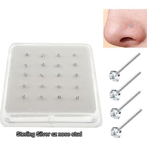 925 sterling silver round cubic zirconia nose stud piercing nariz jewelry 20pcs/pack