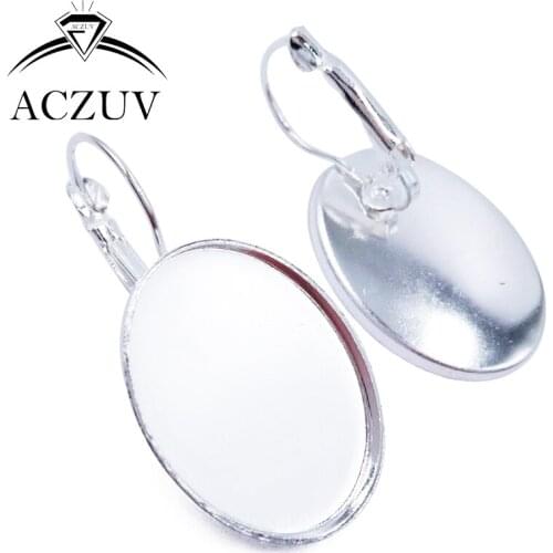 200pcs Silver Plated 13x18mm 18x25mm Oval Cabochon Setting French Leverback Bezel Earring Base Jewelry Blank ZLE002