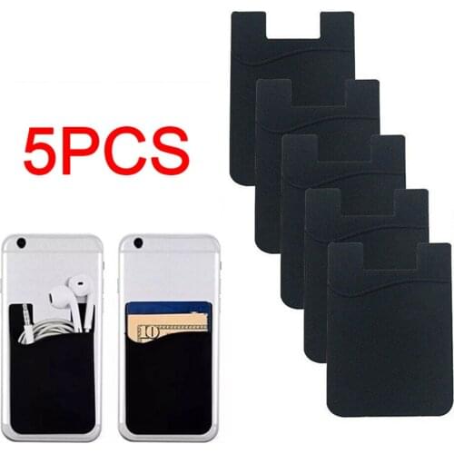 5Pcs Multifunctional Black Silicone Credit Card Holder Mobile Phone Back Card Holder Sticker Adhesive Note Holder