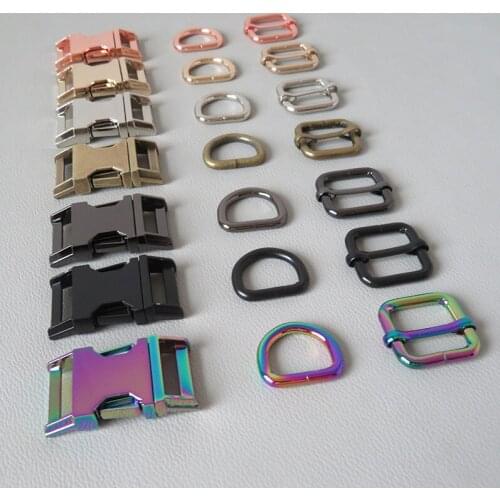 50Sets Inner 20mm Pet Dog Collar Paracord Metal Buckle D Ring Snap Hook Adjuster Harness Straps Belt Loop Hardware DIY Accessory