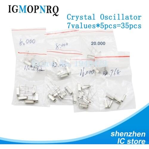 7values*5pcs=35pcs HC-49S 32.768Khz 6.000Mhz 8.000Mhz 11.0592Mhz 12.000Mhz 16.000Mhz 20.000Mhz each 5pcs Crystal Oscillator